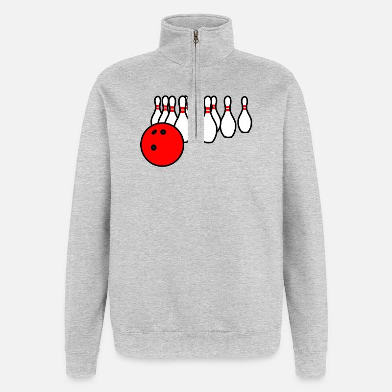 Bowlingkugel mit Pins - Quarter-Zip-Sweatshirt - Grau meliert