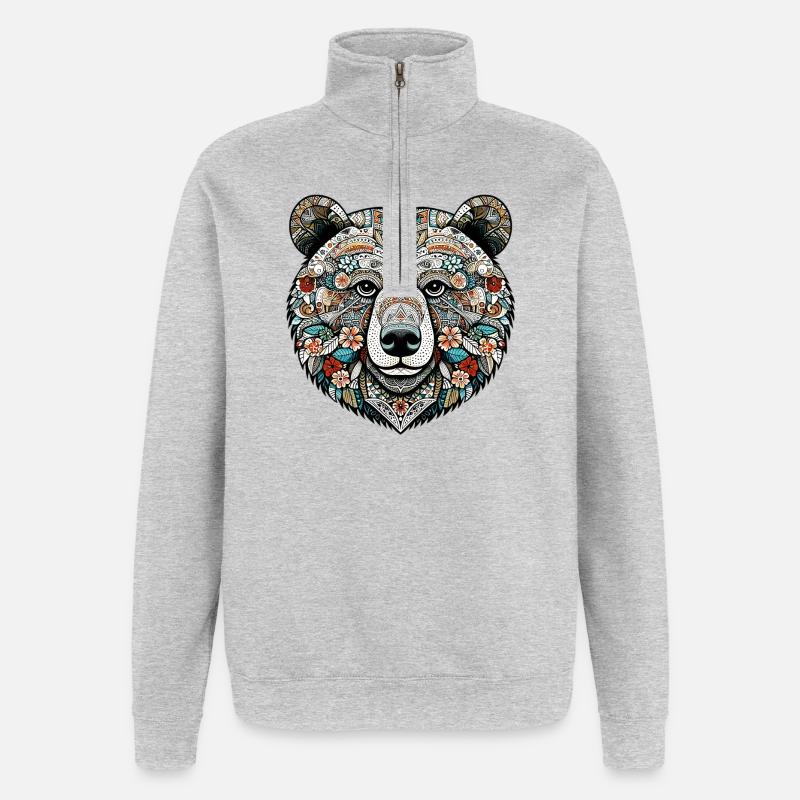 Bär - Quarter-Zip-Sweatshirt - Grau meliert