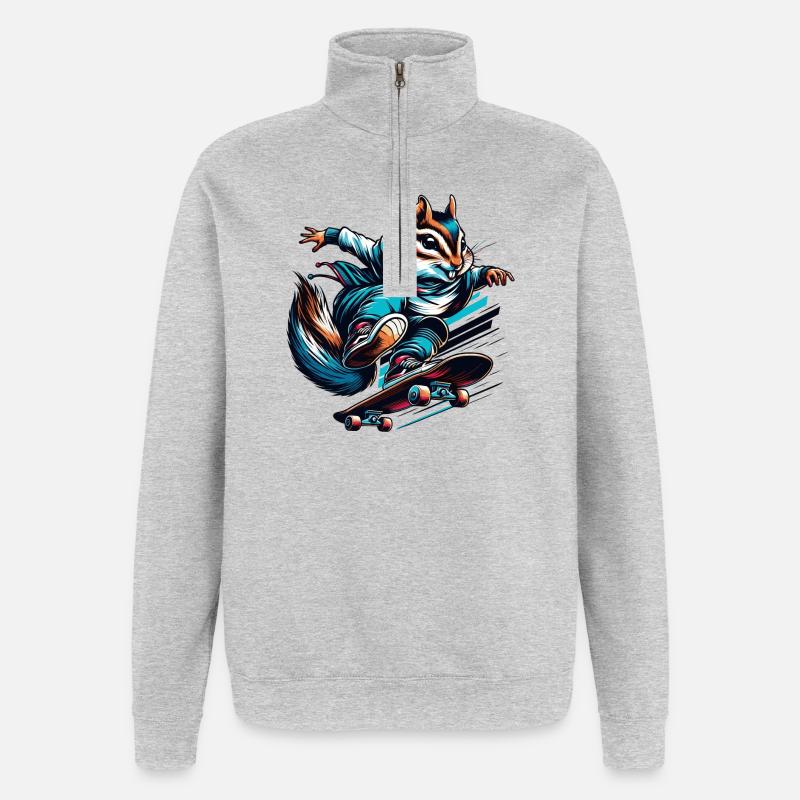Cool chipmunk on a skateboard - Quarter-Zip Sweatshirt - heather grey