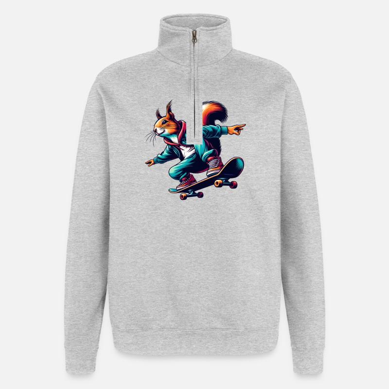 Cool squirrel on a skateboard - Quarter-Zip Sweatshirt - heather grey