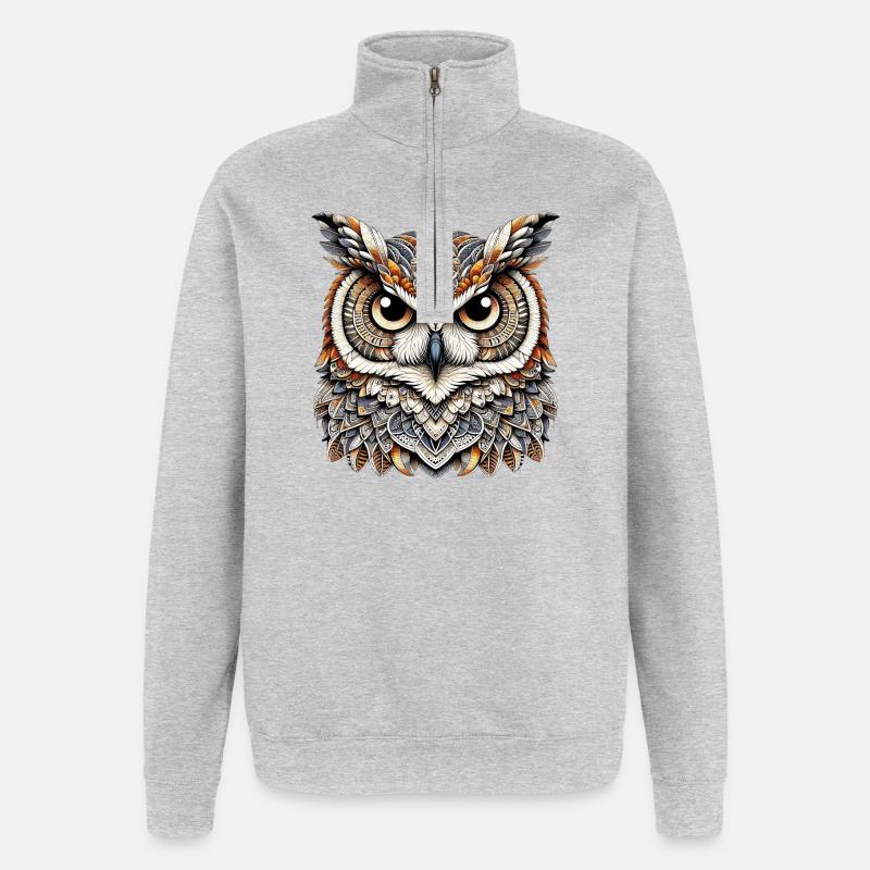 Eule - Quarter-Zip-Sweatshirt - Grau meliert