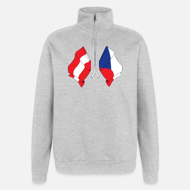 Drapeau Autriche, drapeau République tchèque - Sweat à zip 1/4 - gris chiné