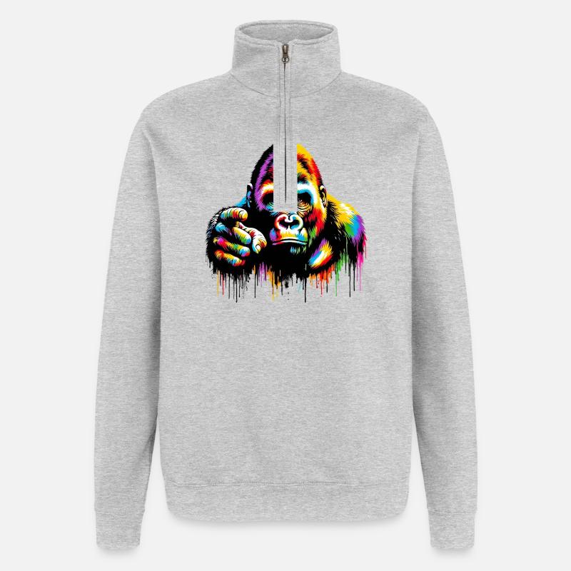 Gorille - Sweat à zip 1/4 - gris chiné