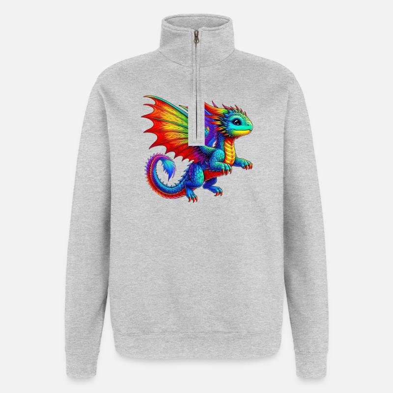 Drache - Quarter-Zip-Sweatshirt - Grau meliert