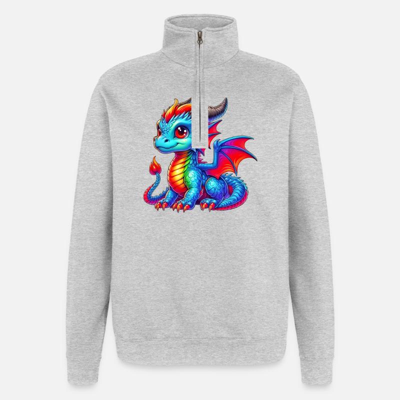 Drache - Quarter-Zip-Sweatshirt - Grau meliert