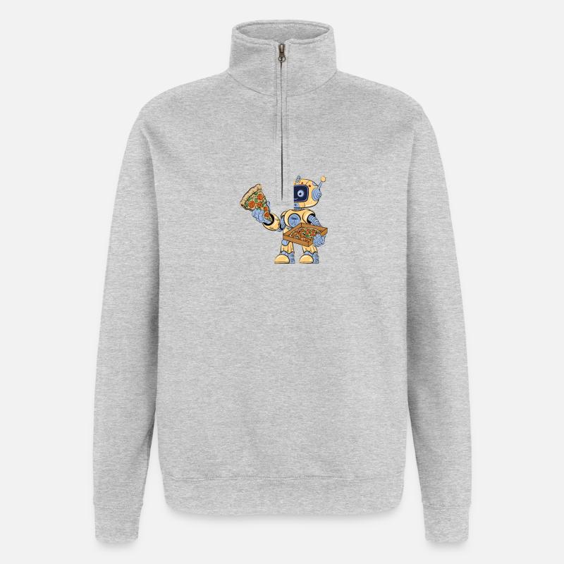 Robot eats pizza - Quarter-Zip Sweatshirt - heather grey