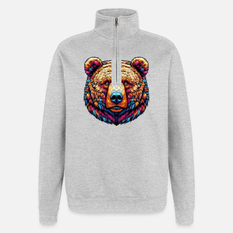 Bär - Quarter-Zip-Sweatshirt - Grau meliert