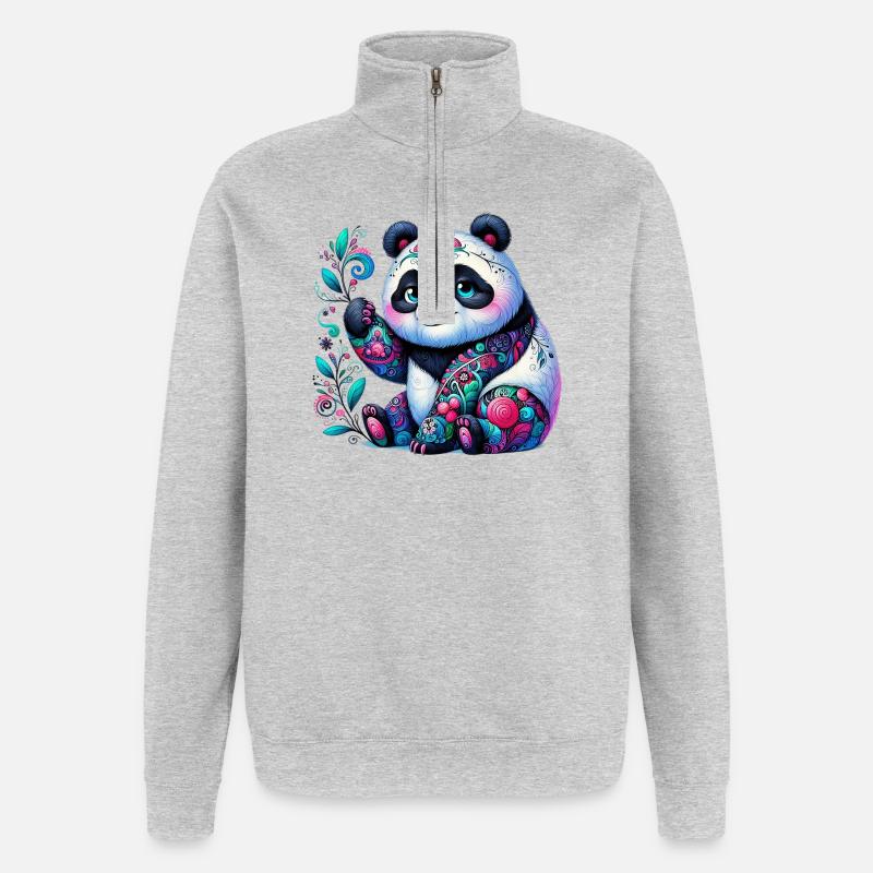 Panda - Sweat à zip 1/4 - gris chiné