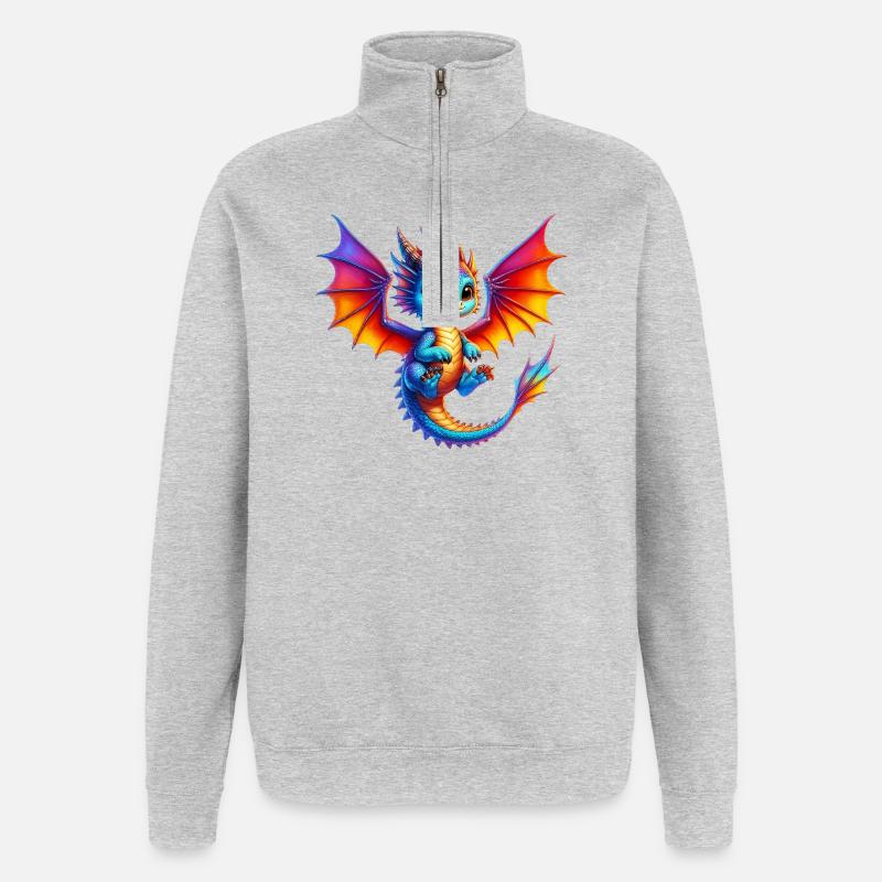 Drache - Quarter-Zip-Sweatshirt - Grau meliert