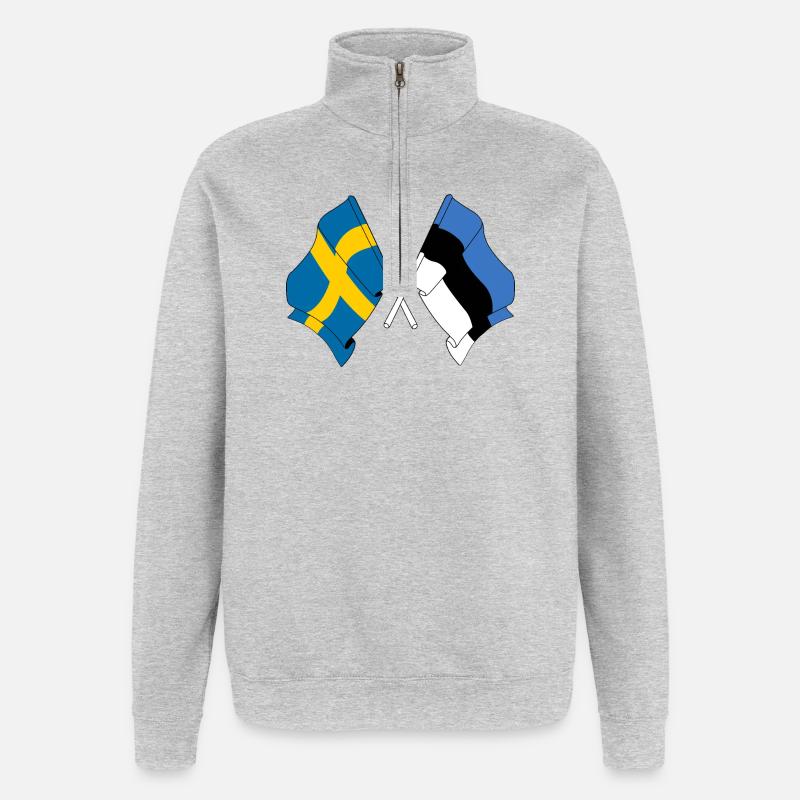 Drapeau Suède, drapeau Estonie - Sweat à zip 1/4 - gris chiné