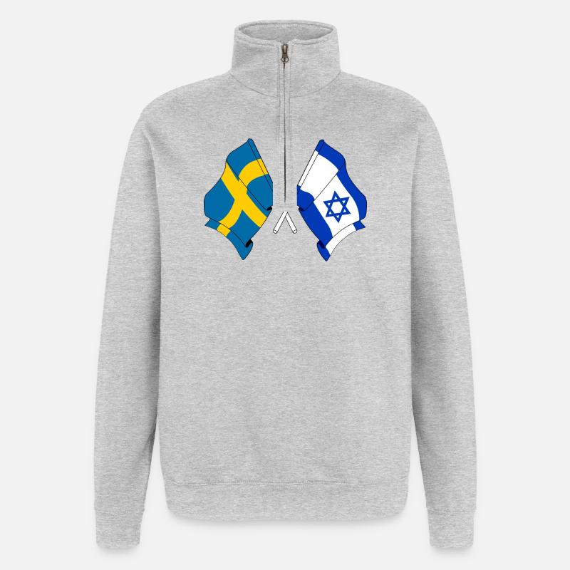 Drapeau de la Suède, drapeau d’Israël - Sweat à zip 1/4 - gris chiné