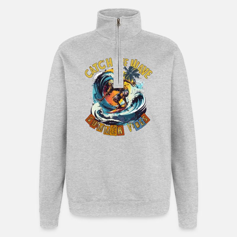 Catch the Wave Surf Retro - Quarter-Zip-Sweatshirt - Grau meliert