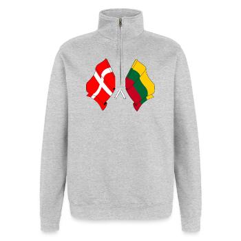 Flagge Dänemark, Flagge Litauen - Quarter-Zip-Sweatshirt - Grau meliert - Vorne - AI Model Female 172 light (172cm) & AI Model Male 178 dark (178cm)