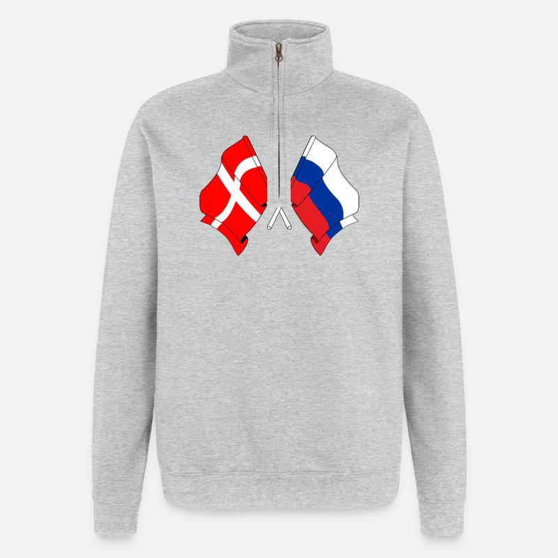 Drapeau Danemark, drapeau Russie - Sweat à zip 1/4 - gris chiné