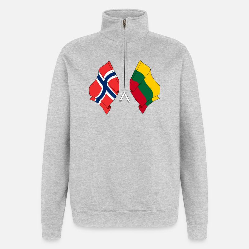 Drapeau Norvège, drapeau Lituanie - Sweat à zip 1/4 - gris chiné