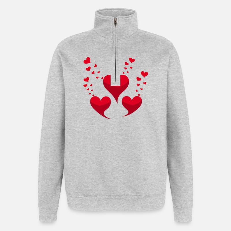 Rote Herzen - Quarter-Zip-Sweatshirt - Grau meliert