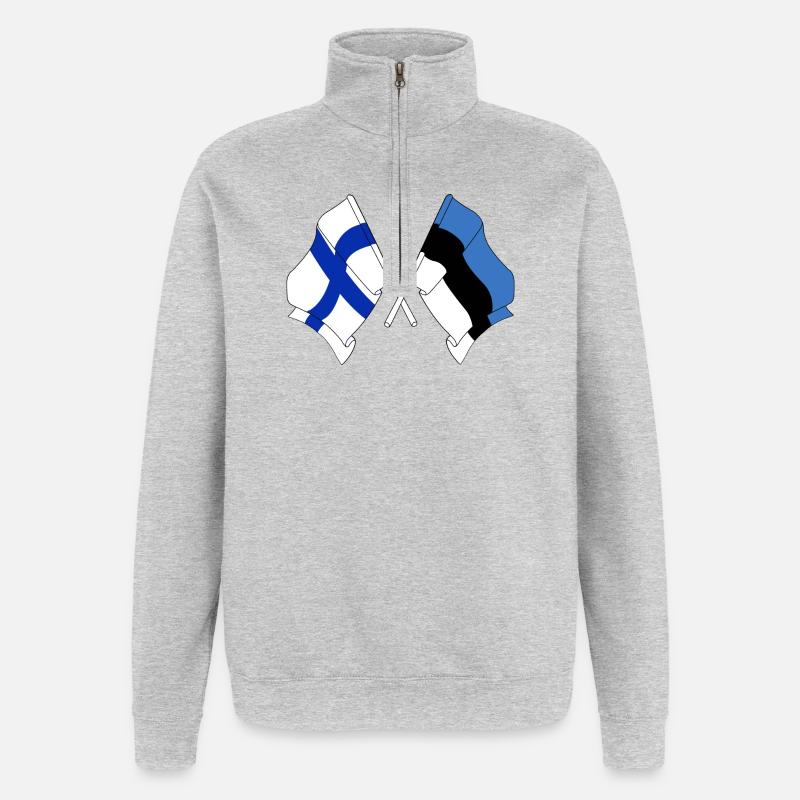 Drapeau Finlande, drapeau Estonie - Sweat à zip 1/4 - gris chiné