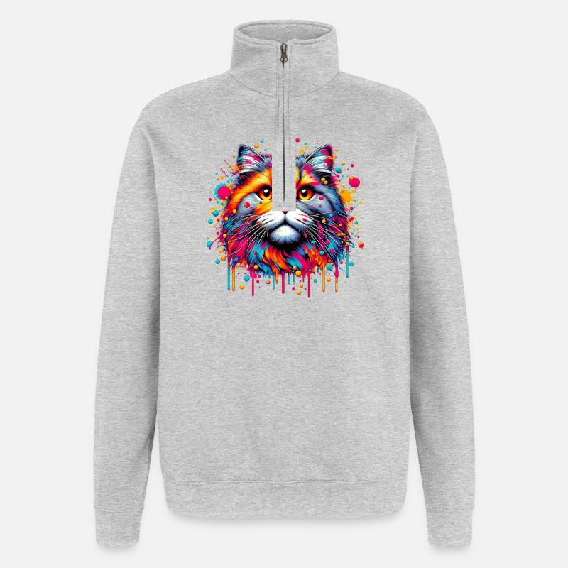Cat - Quarter-Zip Sweatshirt - heather grey