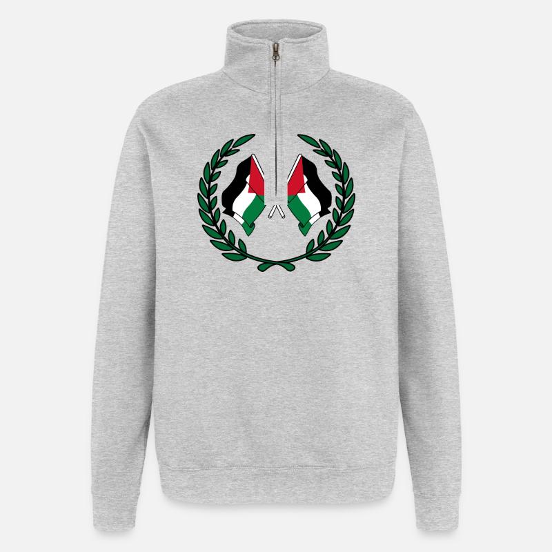 Drapeaux palestiniens en couronne de laurier - Sweat à zip 1/4 - gris chiné