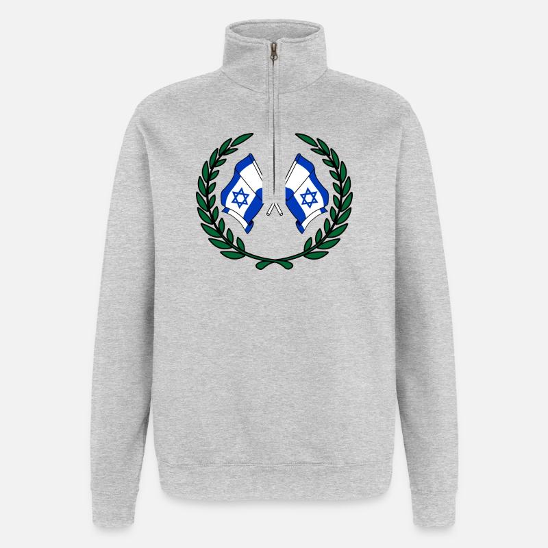 Drapeaux Israël en couronne de laurier - Sweat à zip 1/4 - gris chiné