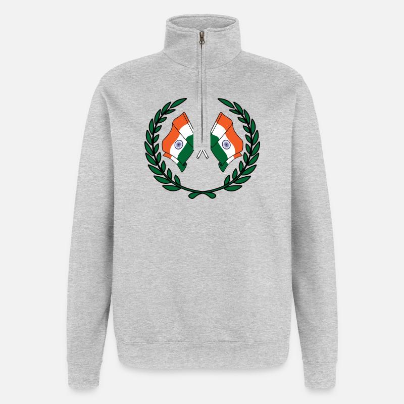 Drapeaux Inde en couronne de laurier - Sweat à zip 1/4 - gris chiné