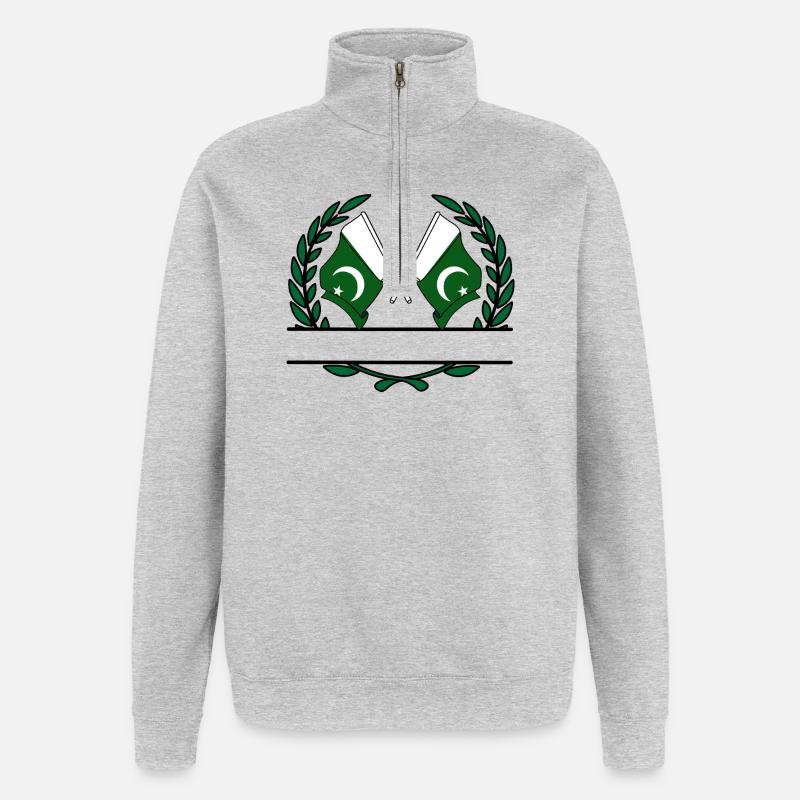 Drapeaux Pakistan bannière couronne de laurier - Sweat à zip 1/4 - gris chiné