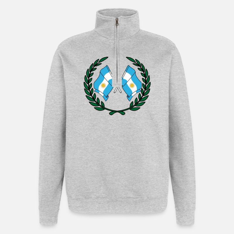 Drapeaux Argentine en couronne de laurier - Sweat à zip 1/4 - gris chiné