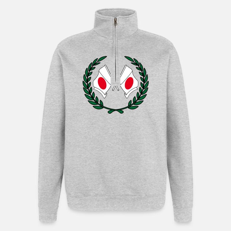 Flaggen Japans im Lorbeerkranz - Quarter-Zip-Sweatshirt - Grau meliert