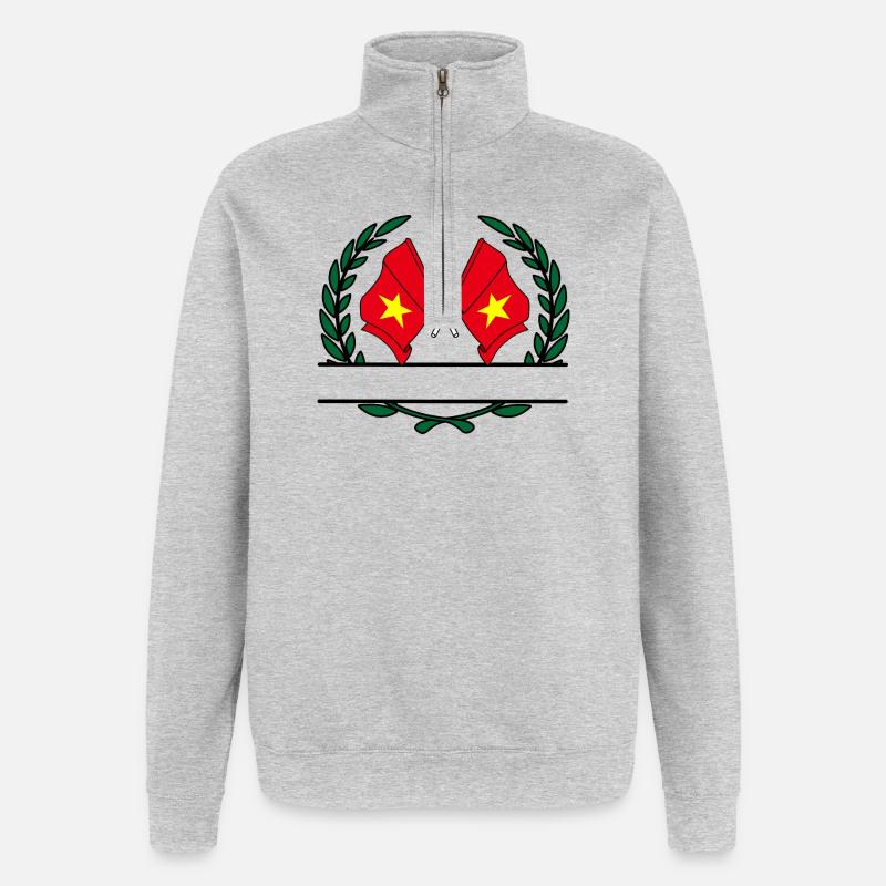 Drapeaux Vietnam bannière couronne de laurier - Sweat à zip 1/4 - gris chiné