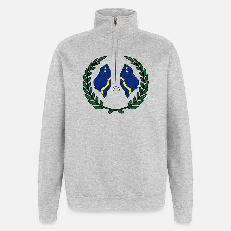 Drapeaux Curaçao en couronne de laurier - Sweat à zip 1/4 - gris chiné