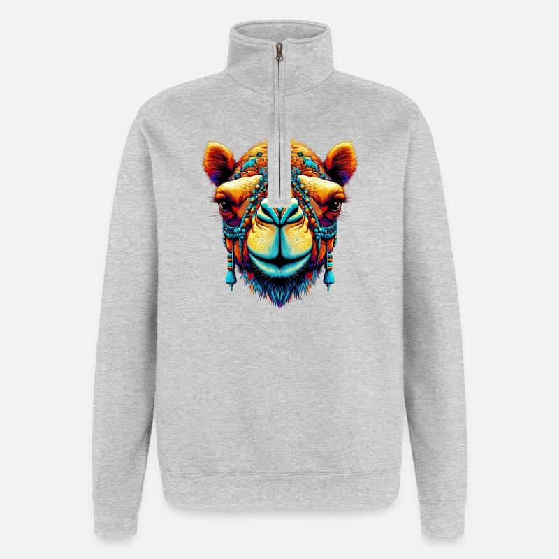 Kamel - Quarter-Zip-Sweatshirt - Grau meliert