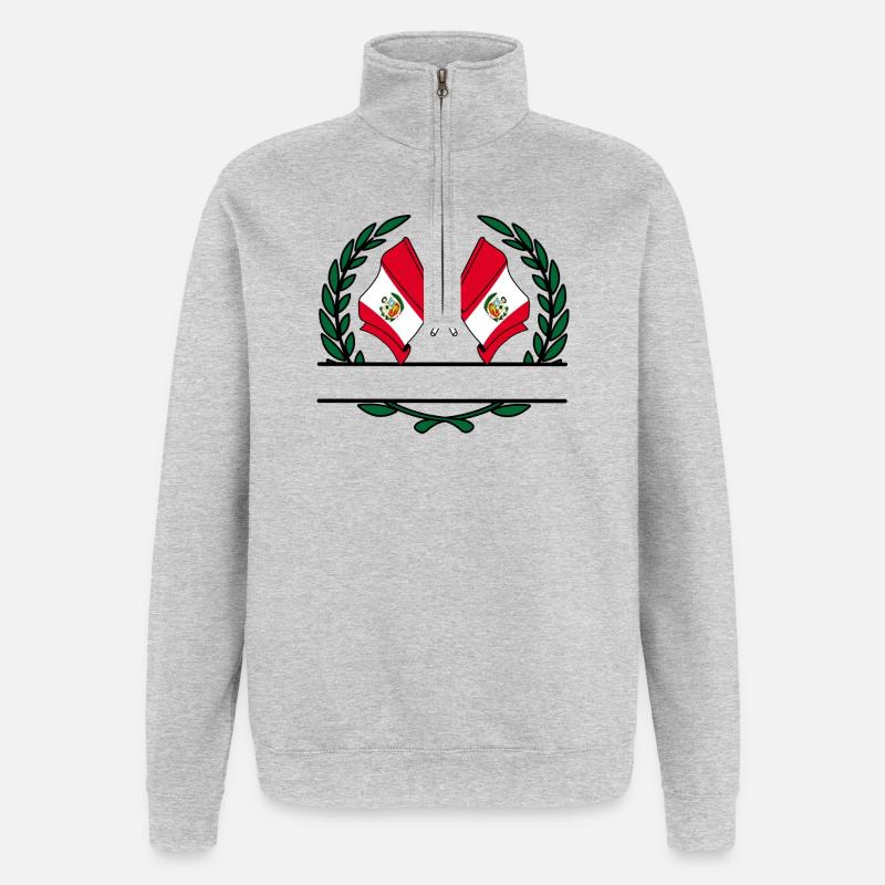 Drapeaux Pérou bannière couronne de laurier - Sweat à zip 1/4 - gris chiné