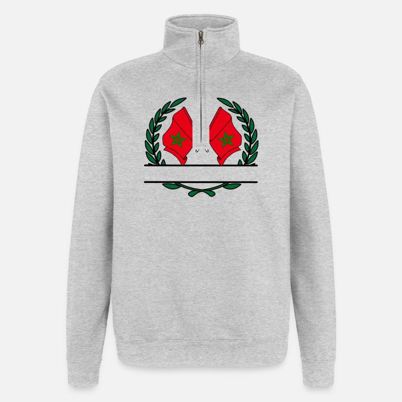 Drapeaux Maroc couronne de laurier bannière - Sweat à zip 1/4 - gris chiné