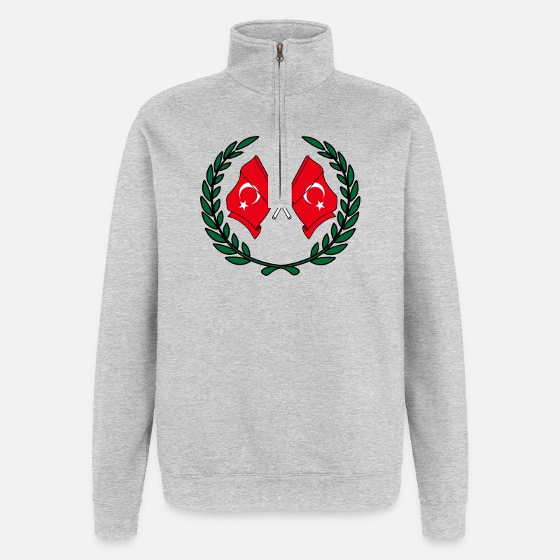 Truthahn im Lorbeerkranz - Quarter-Zip-Sweatshirt - Grau meliert