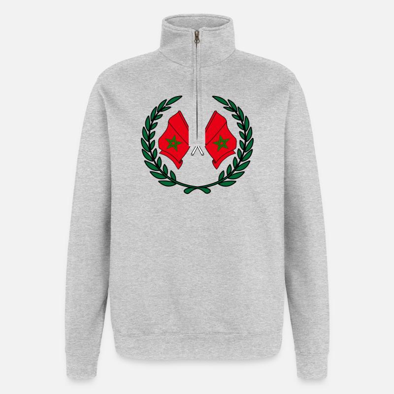 Drapeaux Maroc en couronne de laurier - Sweat à zip 1/4 - gris chiné