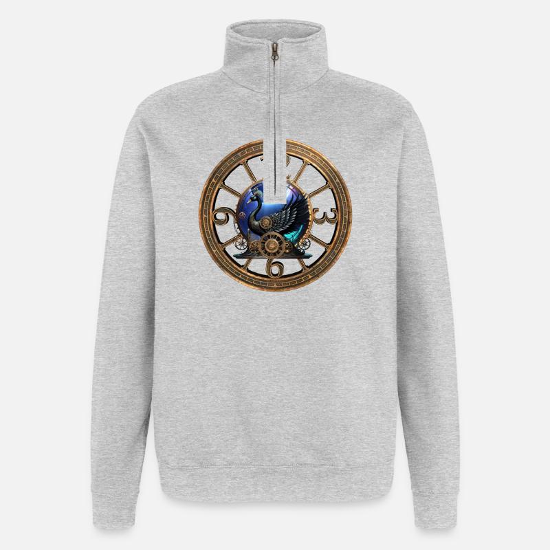 Schwarzer Steampunk-Schwan - Quarter-Zip-Sweatshirt - Grau meliert