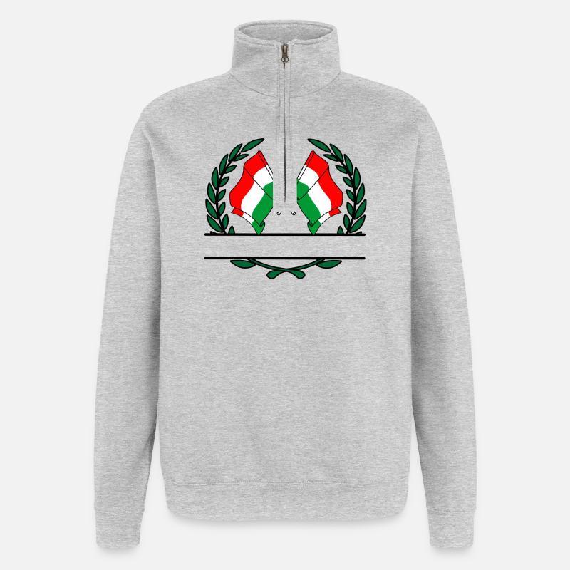 Drapeaux Hongrie couronne de laurier bannière - Sweat à zip 1/4 - gris chiné