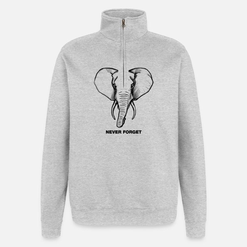 Elefant - Never forget - Quarter-Zip-Sweatshirt - Grau meliert
