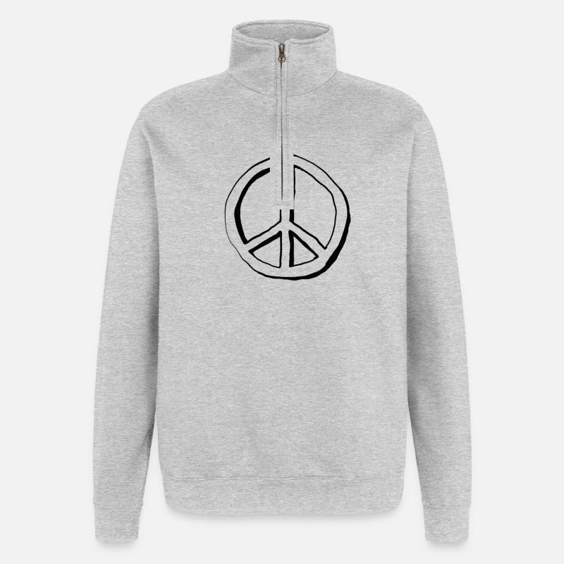 Peace-Zeichen - Quarter-Zip-Sweatshirt - Grau meliert