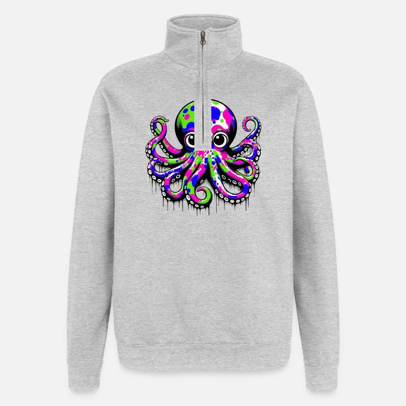 Pieuvre - Sweat à zip 1/4 - gris chiné