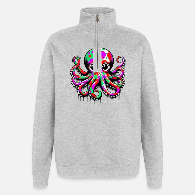 Pieuvre - Sweat à zip 1/4 - gris chiné