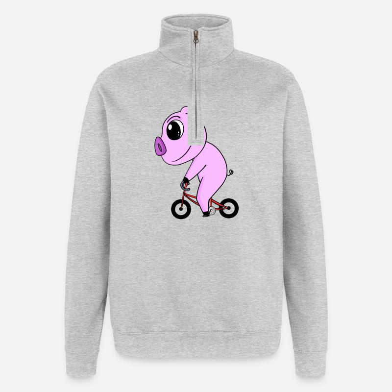 Pig Bicycle - Quarter-Zip Sweatshirt - heather grey