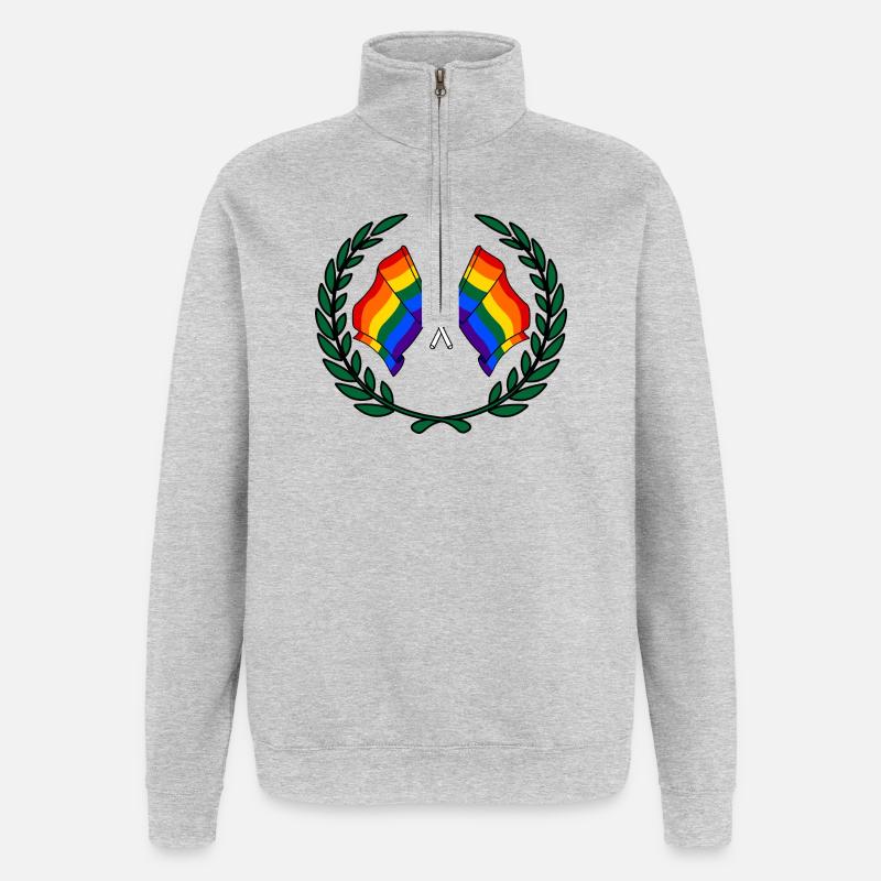 Fahnen Regenbogen im Lorbeerkranz - Quarter-Zip-Sweatshirt - Grau meliert