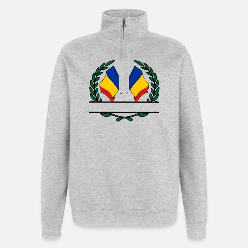 Drapeaux Roumanie couronne de laurier bannière - Sweat à zip 1/4 - gris chiné