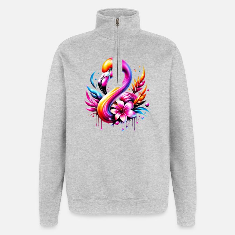 Flamant - Sweat à zip 1/4 - gris chiné