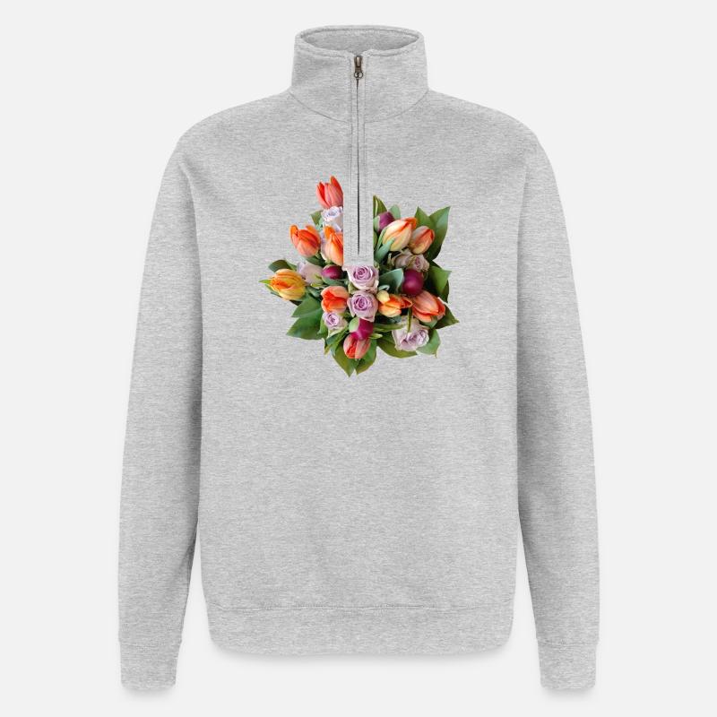 Bouquet de fleurs – Rêves pastel - Sweat à zip 1/4 - gris chiné