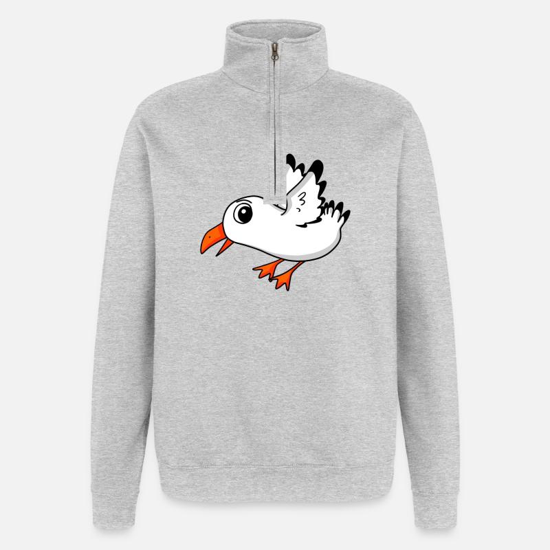 Oiseau mouette - Sweat à zip 1/4 - gris chiné