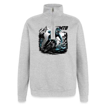 MTB Downhill - Quarter-Zip-Sweatshirt - Grau meliert - Vorne - AI Model Female 172 light (172cm) & AI Model Male 178 dark (178cm)