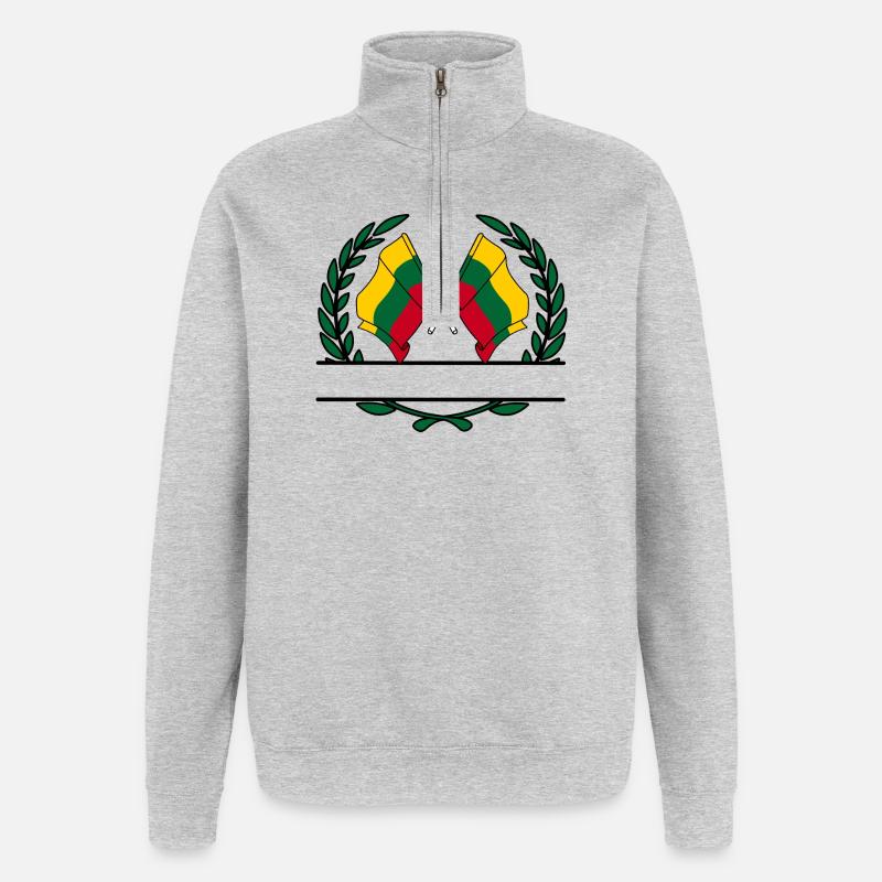 Drapeaux Lituanie couronne de laurier bannière - Sweat à zip 1/4 - gris chiné