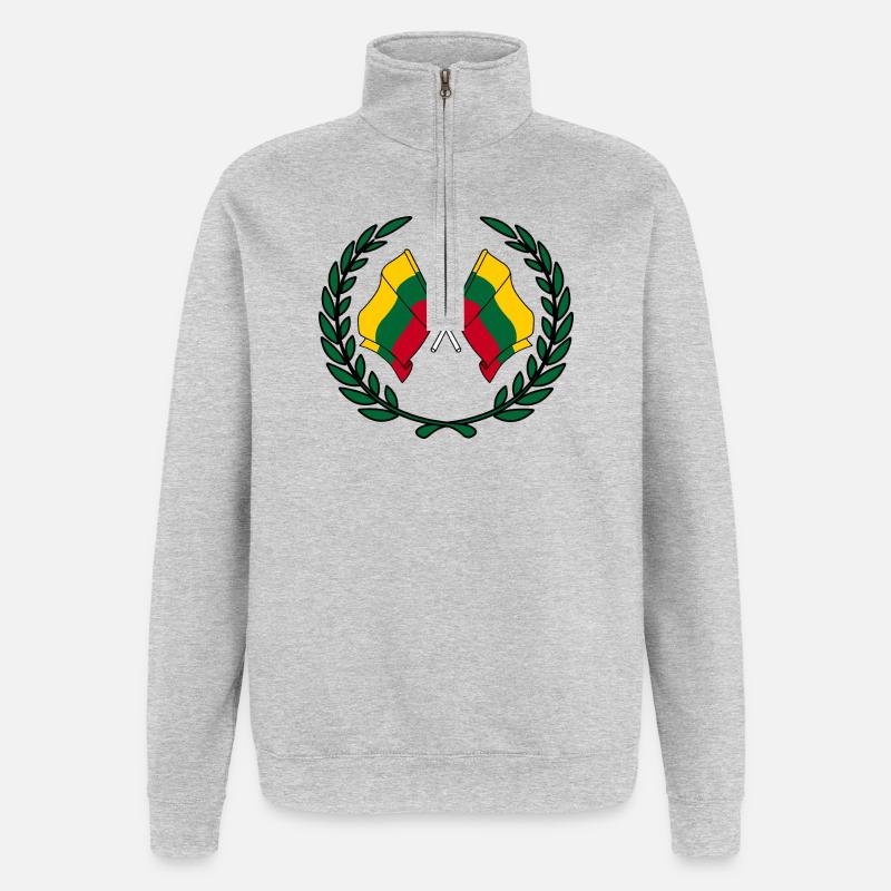 Drapeaux Lituanie en couronne de laurier - Sweat à zip 1/4 - gris chiné